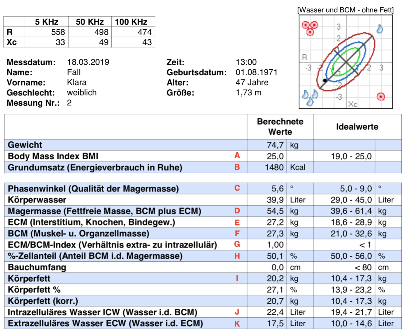 Körperanalyse Messprotokoll